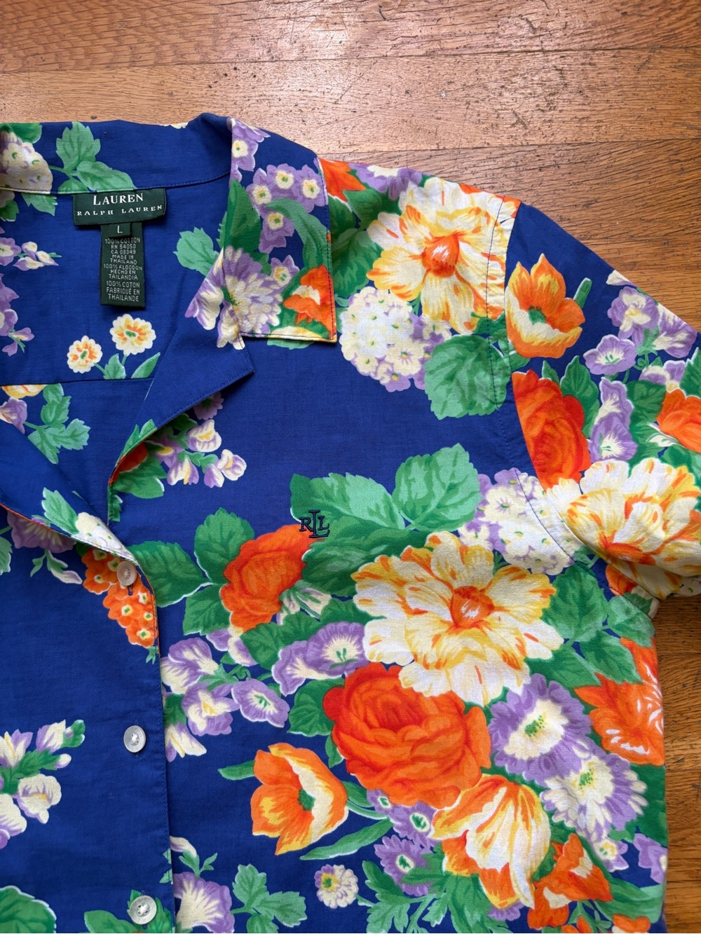 RALPH LAUREN Multicolor Tropical Floral Short Sleeve Button Shirt WOMENS LARGE - Picture 2 of 5